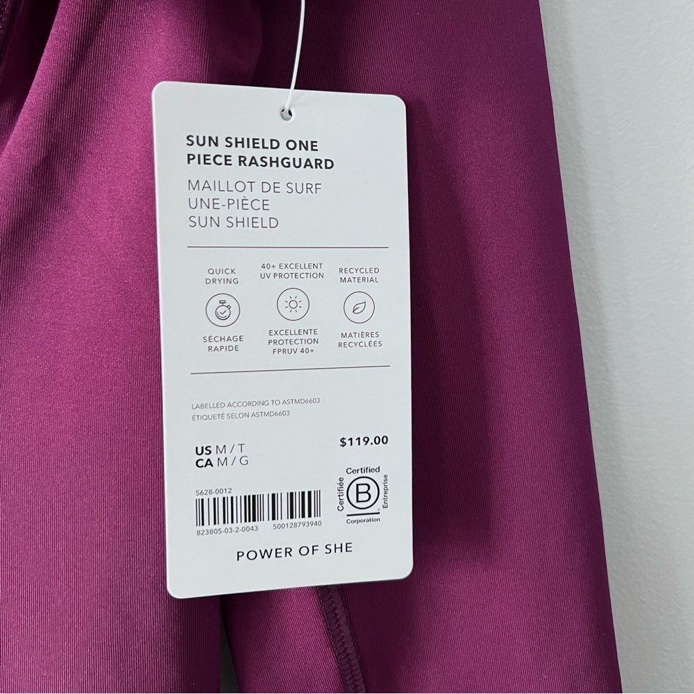 Athleta Sun Shield One Piece Rashguard Swimsuit | Purple | Size Medium Tall - Picture 7 of 9